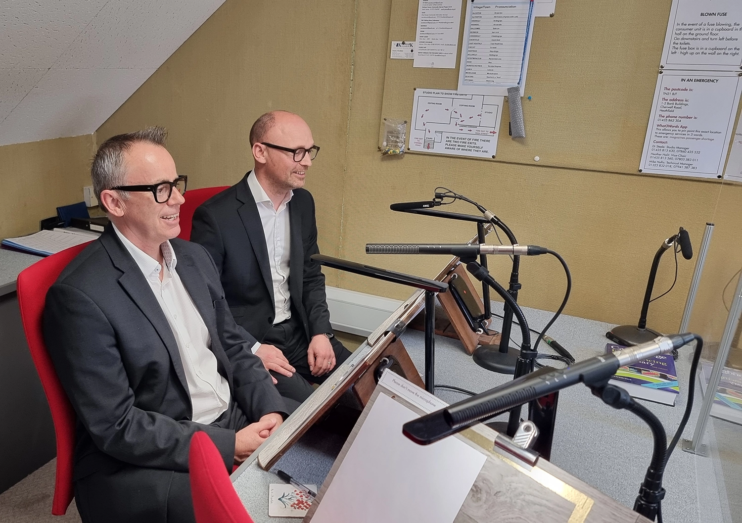 Directors Jeremy Heynes and Dave Cleworth testing out the WTN studio