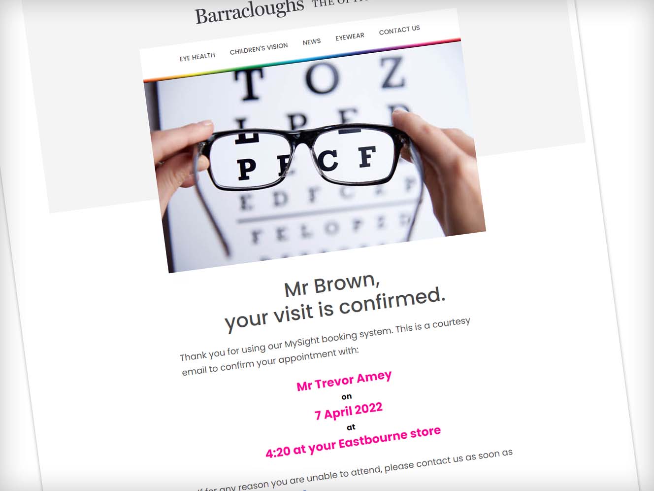 Example of confirmation email